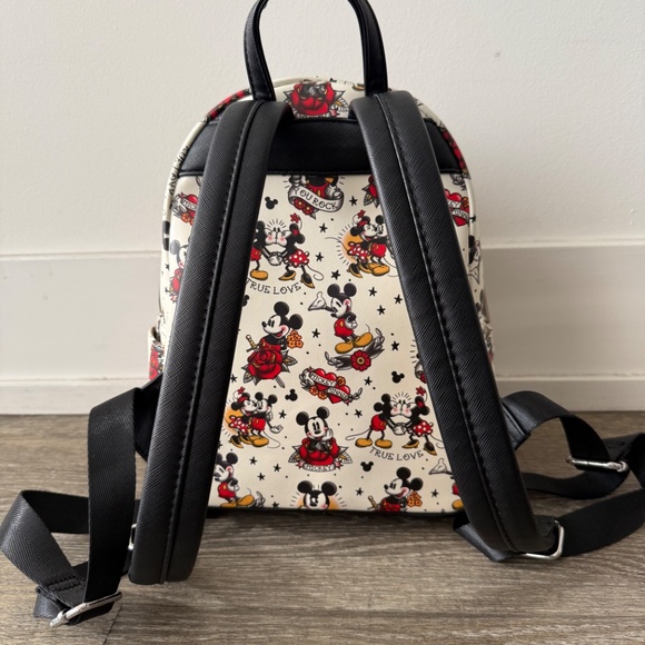LOUNGEFLY Disney Mickey & Minnie Flash Tattoo Print Mini Backpack - Picture 3 of 4